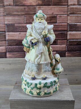 Victorian Rose Santa Claus & Swan 11" Music Box Dreaming Of A White Christmas